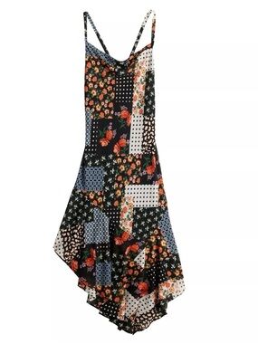 SO Floral Slip Dress in Black, Orange, Blue and Green